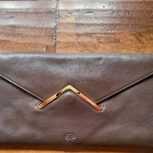 Anya Hindmarch brown leather clutch